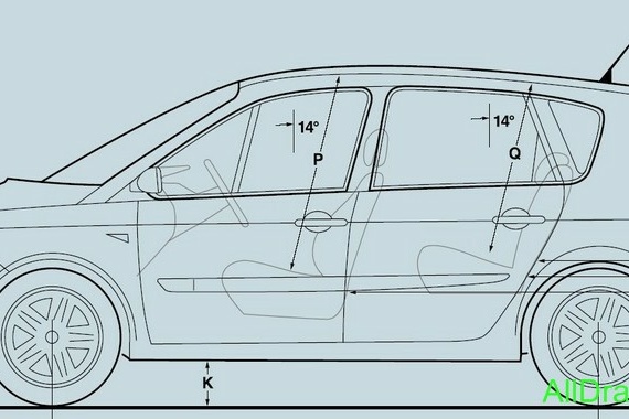 Renault Scenic II (2006) (Рено Сценик 2 (2006)) - чертежи (рисунки) автомобиля